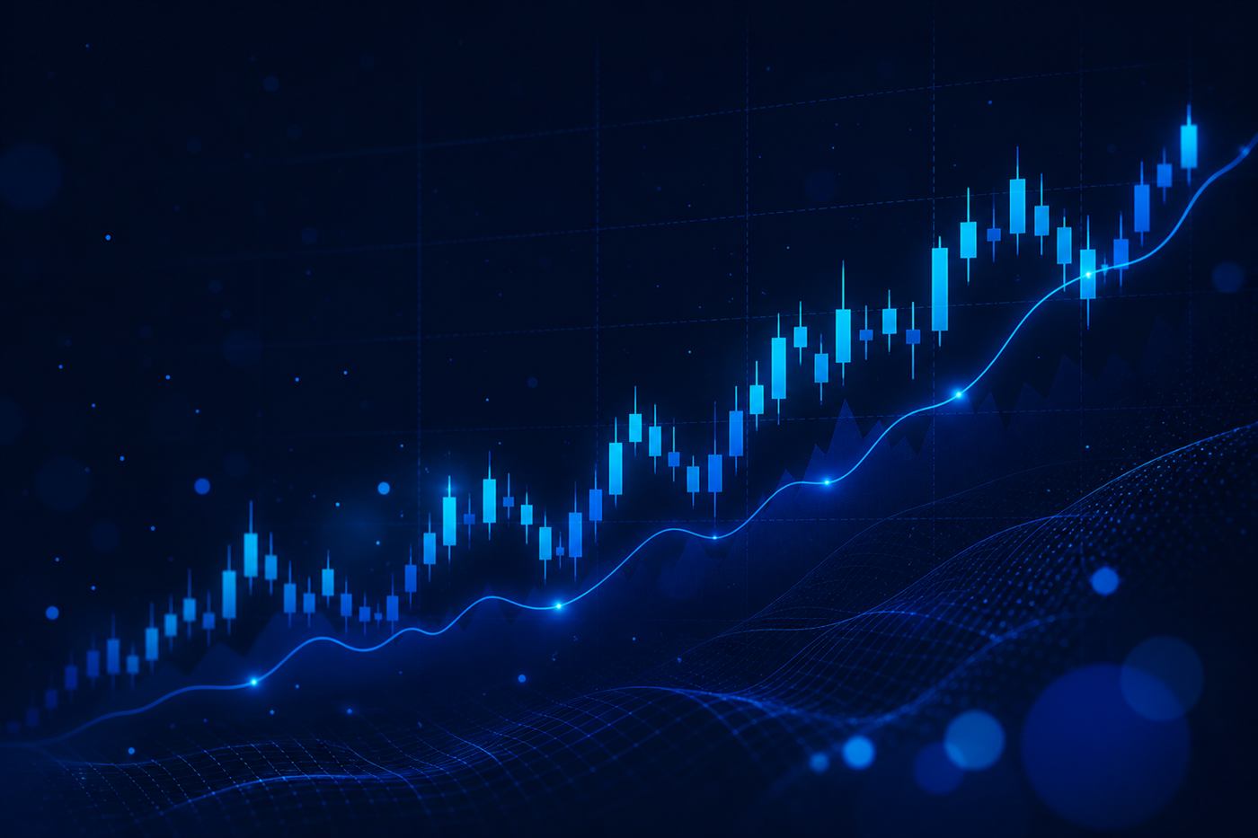 Abstract azure candlestick and equity chart graphic
